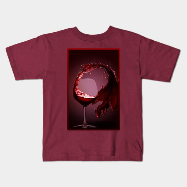 Red Wine Dragon Kids T-Shirt by Ink Raven